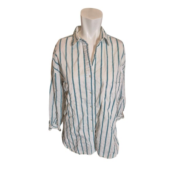 Diane von Furstenberg Vintage 90s Womens Button Down Shirt Green Stripe Sz M - Picture 1 of 5